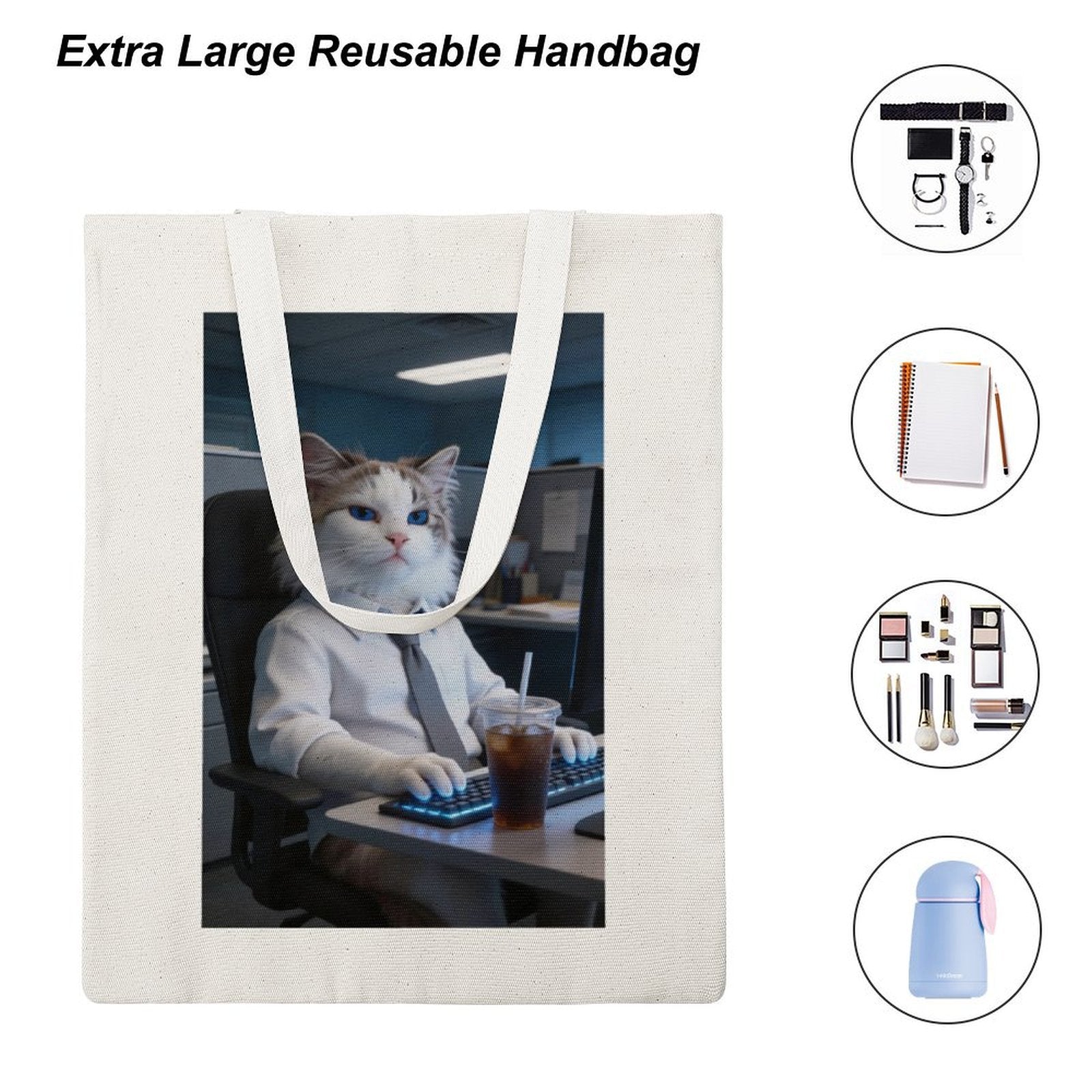 Large Canvas Tote Bag (Double-Sided Print) – 38 × 46 Cm Custom Pet Design Styles – Funny, Artistic, Cartoon, Role-playing